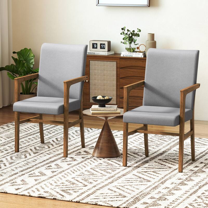 Grey Rubber Wood Upholstered Armchairs with Foam Cushions Set of 2 - 25.5" x 20.5" x 37"