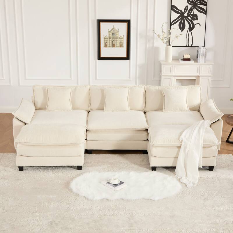 Roomfitters 3-Seater Cloud Sofa, Modern Chenille Upholstered Sectional Couch with Wide Armrests and Deep Cushions