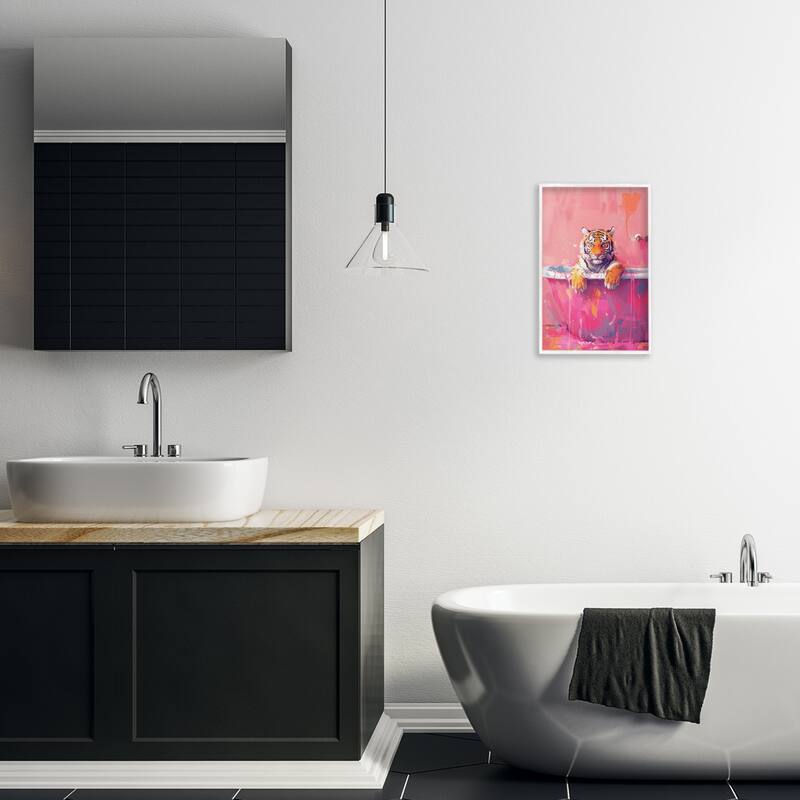 Stupell Bright Bathing Tiger in Tub Framed Giclee Art Design By LSR Design Studio