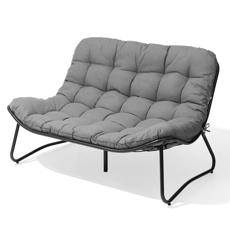 Double Papasan Loveseat Chair Oversized Outdoor Indoor with Padded Cushion - Dark Grey - 1PC