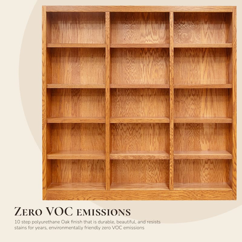 Concepts in Wood Triple Wide Wood Bookcase, 15 Shelf, 72 inch Tall