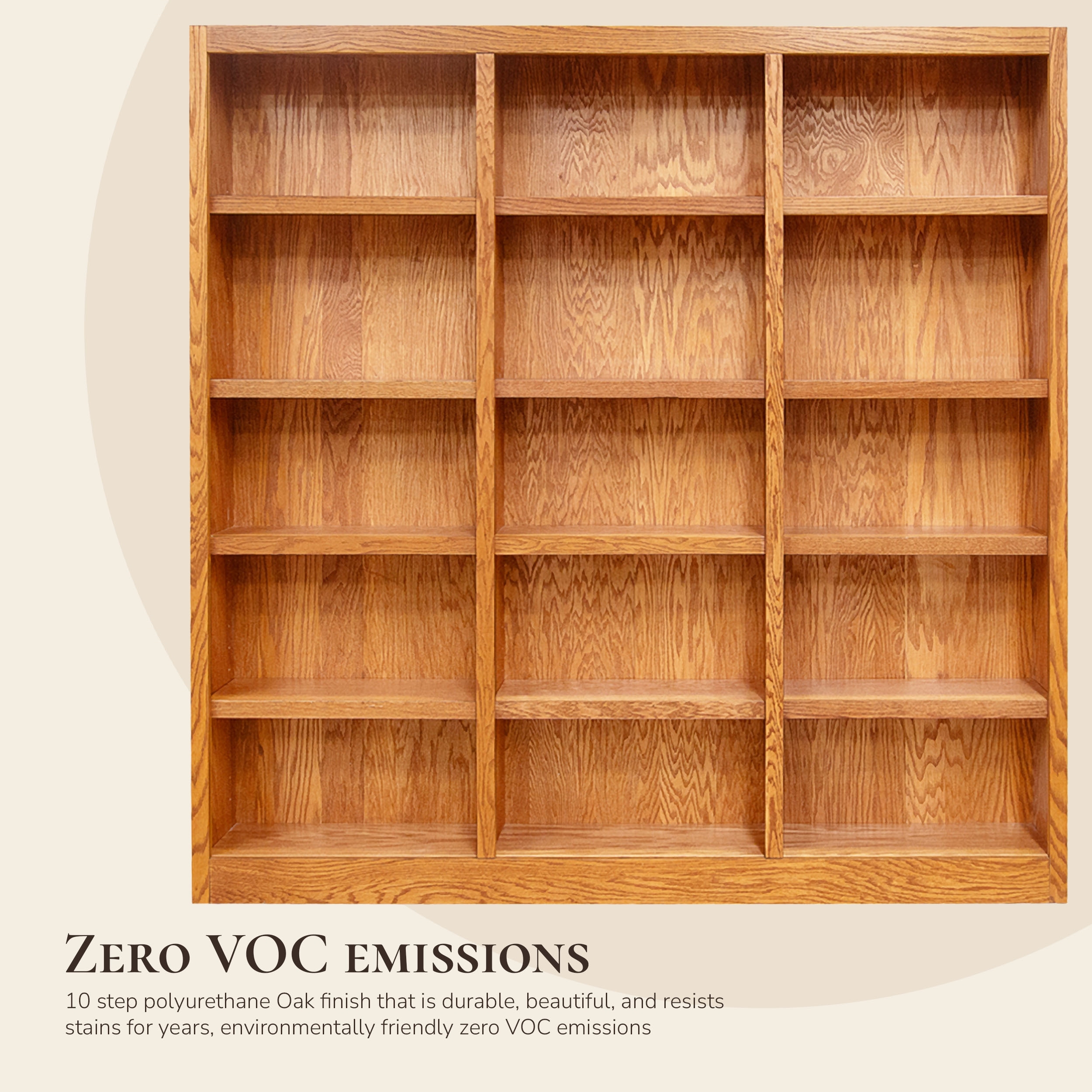 Concepts in Wood Triple Wide Wood Bookcase, 15 Shelf, 72 inch Tall