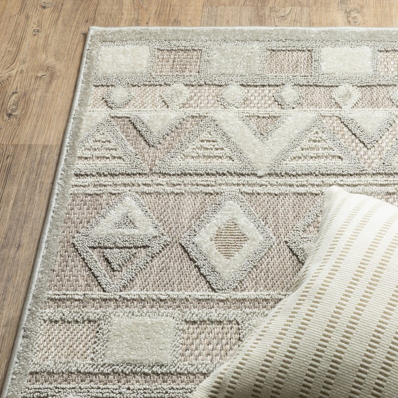 Style Haven Thassos Global Geometric Beige/ Grey Mixed Pile Area Rug