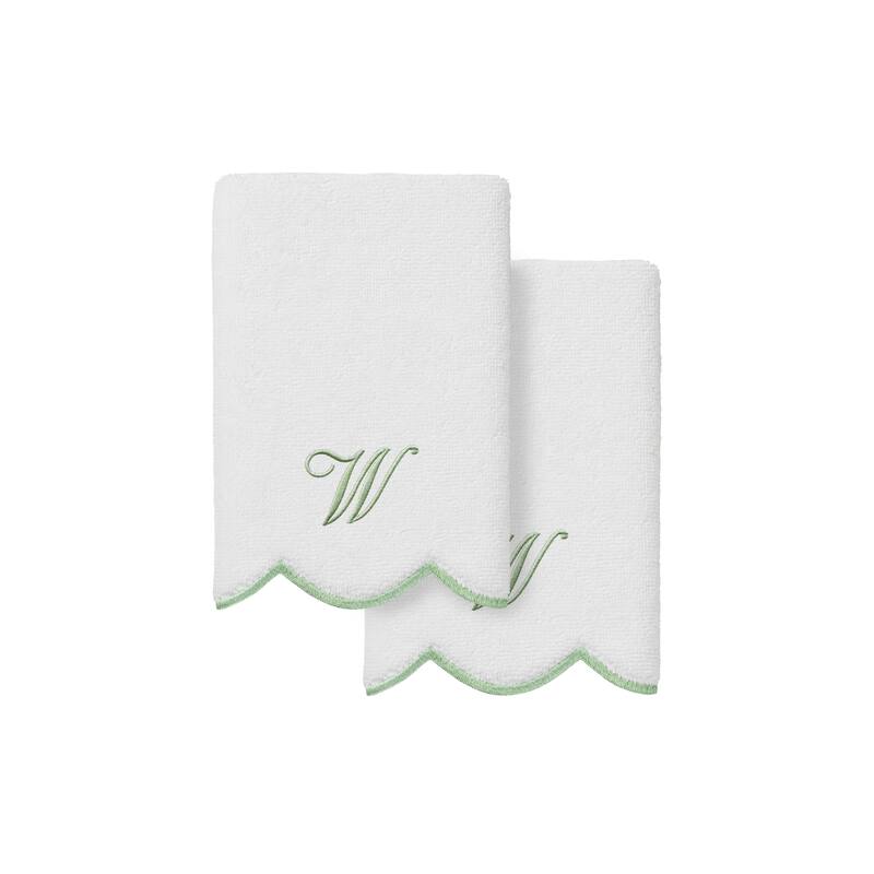 Authentic Hotel and Spa 100% Turkish Cotton Green ADORNIA Scallop Personalized 2 Piece Fingertip Towel Set - 2 Fingertip Towels - W