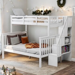 Stairway Twin-over-Full Bunk Bed with Storage and Guard Rail,Space-Efficient Multifunctional Bunk Bed with Storage