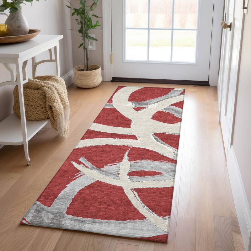 Machine Washable Indoor/ Outdoor Abstract Contemporary Chantille Rug