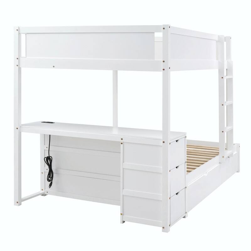 Full-Over-Full Bunk Bed with Twin Trundle, Storage & Built-In Desk