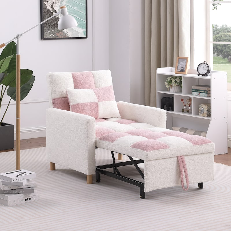 Convertible Sleeper Sofa Chair Bed with Pillow - Pink+White