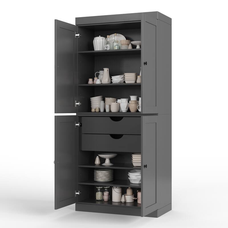 Palace Imports 100% Solid Wood Pantry Cabinet, Shaker Doors, 2 Drawers, Adjustable Shelves, 32" Wide, 71.5" Tall