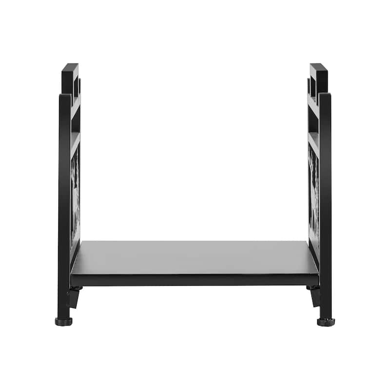 Black Portable Firewood Rack with Removable Canvas Carrier 1.5 ft Heavy-Duty Steel Construction - 17.72”L x 12.40”W x 16.34”H