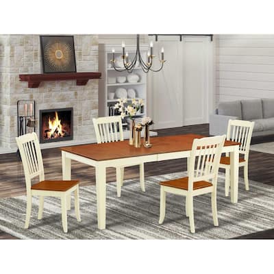 Rectangular Dining Table Set - 5 Piece Table & Chair Set - 60x78 Inch Table with Leaf - Modern Design