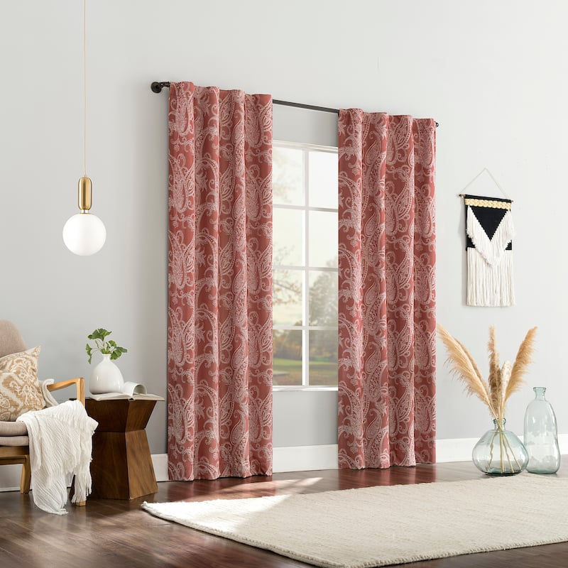 Sun Zero Pedra Paisley Embroidery Total Blackout Back Tab 1-Piece Curtain Panel, Single Panel