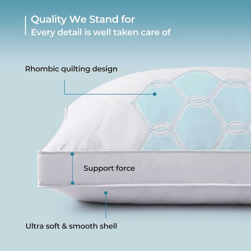 2 Pack Premium Quilted Gusset Goose Feather Down Bed Pillows for Side & Back Sleepers - White