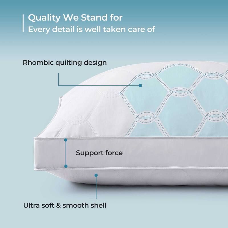 2 Pack Premium Quilted Gusset Goose Feather and Down Bed Pillows for Side & Back Sleepers - White