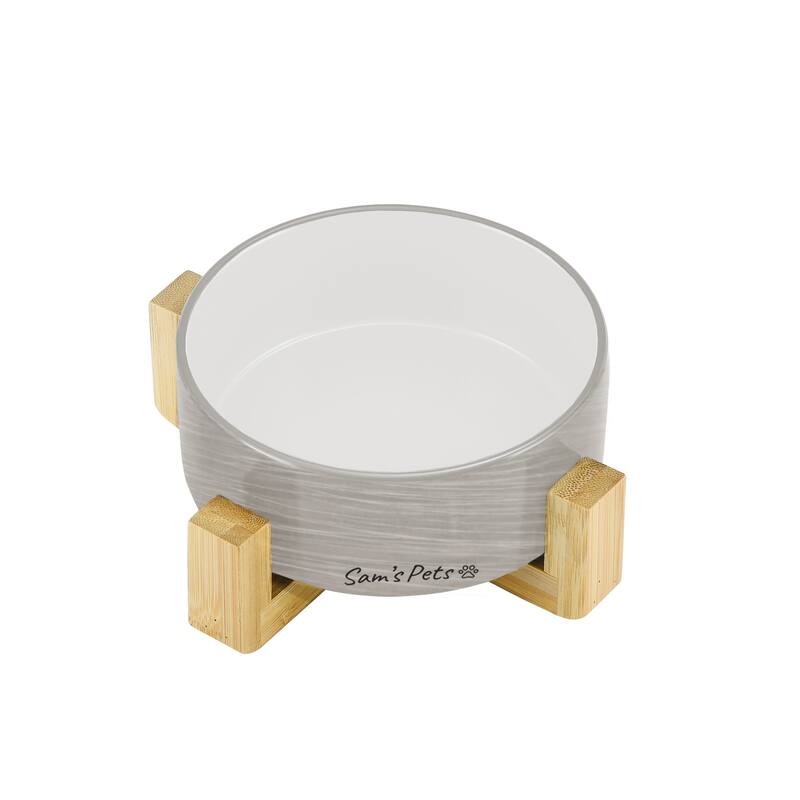 Coco Single Pet Bowl with Wood Stand 5.11'' in Light Gray - 6.3