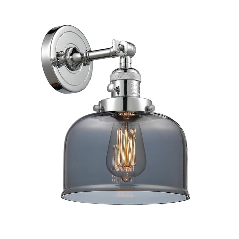 Innovations Lighting Large Bell Single Light 12" Tall Bathroom Sconce - Polished Chrome / Plated Smoked