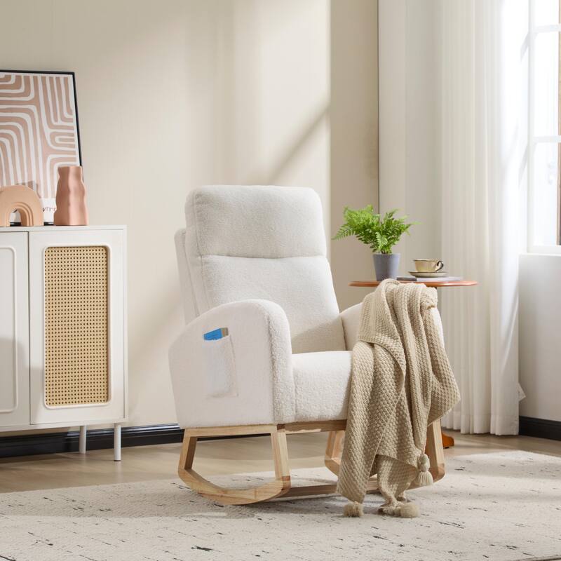 Rocking Chair Side Chair Reading Chair, Minimalist White Upholstered Chair Dressing Chair Leisure Chair