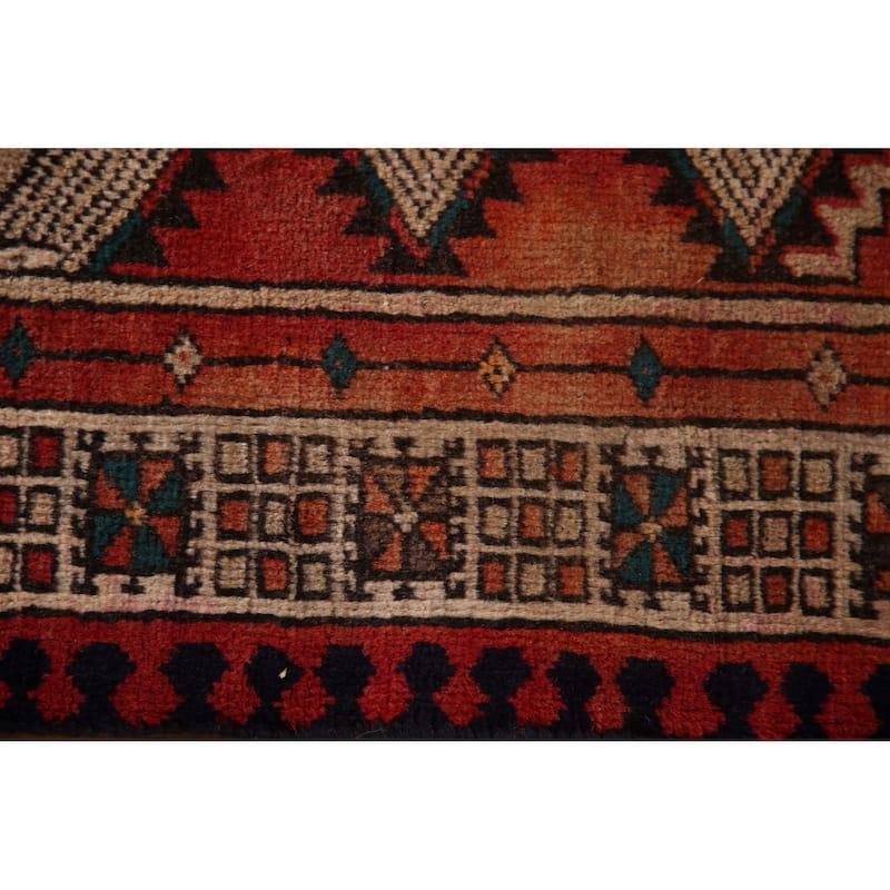 Red Ardebil Persian Vintage Runner Rug Handmade Wool Carpet - 3'2"x 9'8"