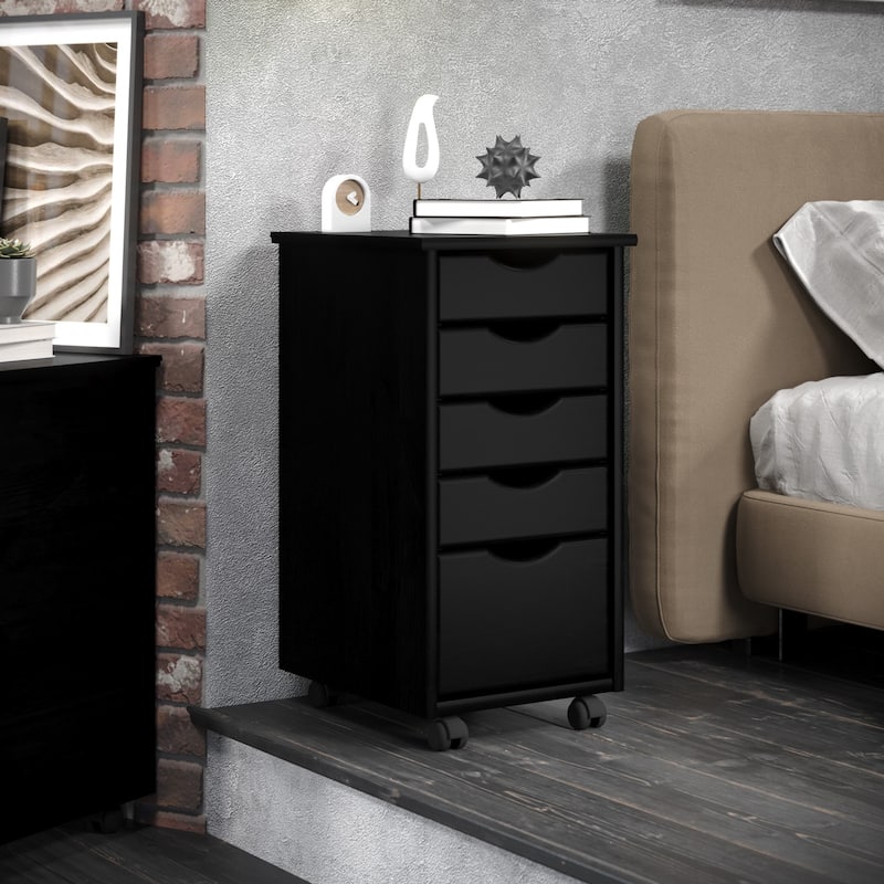 Adeptus Original Roll Cart, Solid Wood, 4 Plus 1 Drawer Narrow Roll Cart Black
