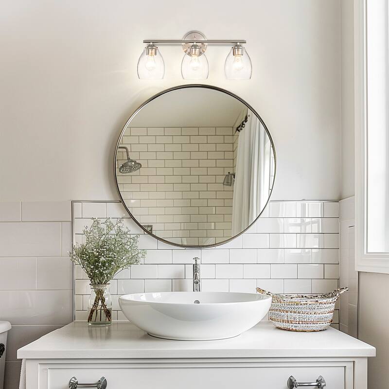 Brushed Nickel 3-Light/4-Light Vanity Light with Bell-shaped Seedy Glass Shades