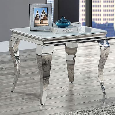 Glam Contemporary 1pc End Table Glass Top Silver Color Table Living Room Stainless Steel Cabriole-Style Legs