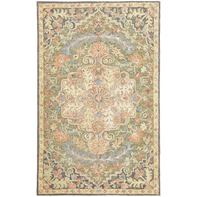 Abbeville Blue Green Hand-Tufted Wool Oriental Medallion Casual Traditional Area Rug