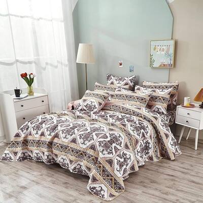 3pc Cal King Bohemian Quilted Bedspread Set Paisley Pink