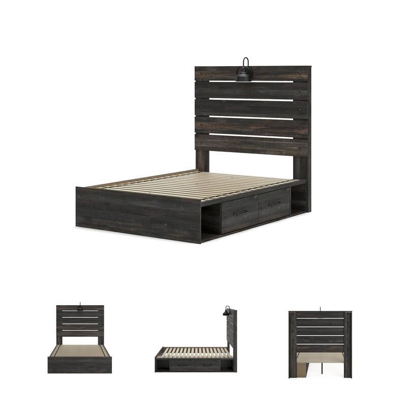 Drystan Rustic Brown Panel Bed with 2 Under Bed Storage Drawers