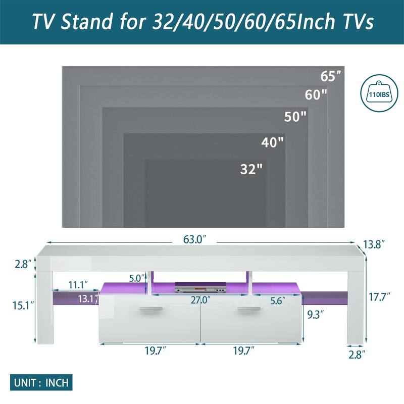 Entertainment Center,media console,with LEDlight belt,light belt remote control,toughenedglassshelf,metal handle,Canbeplaced