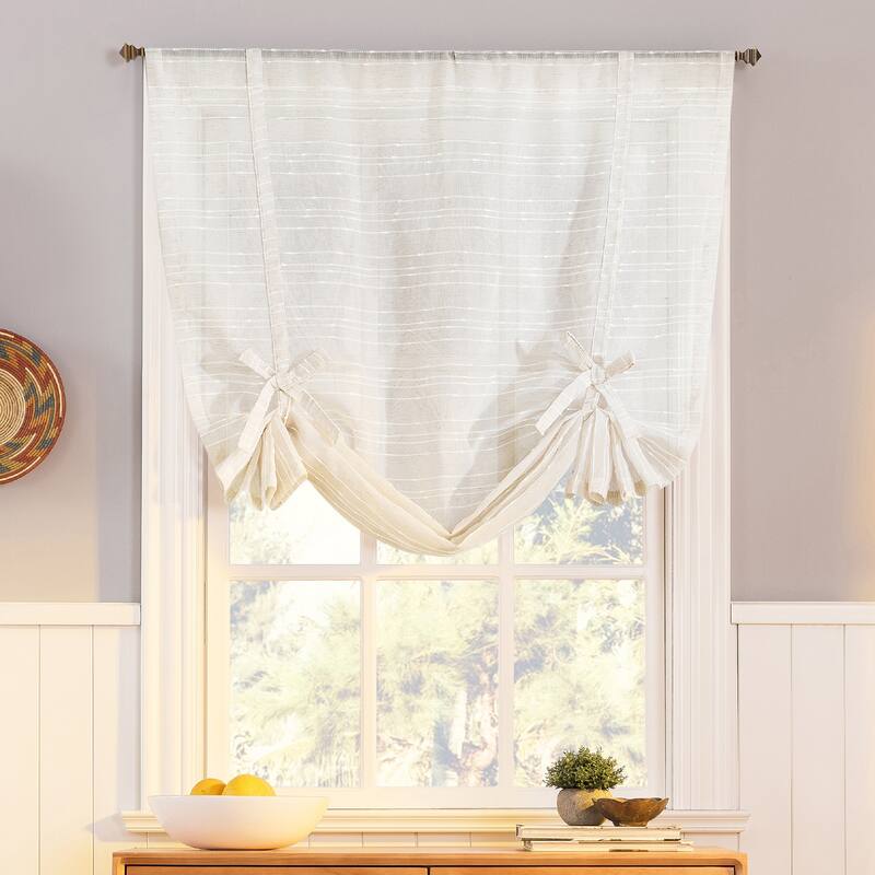 No. 918 Louette Slub Stripe Semi-Sheer Rod Pocket 1-Piece Window Tie-up Shade - 42" x 63" - 42" x 63" - Linen