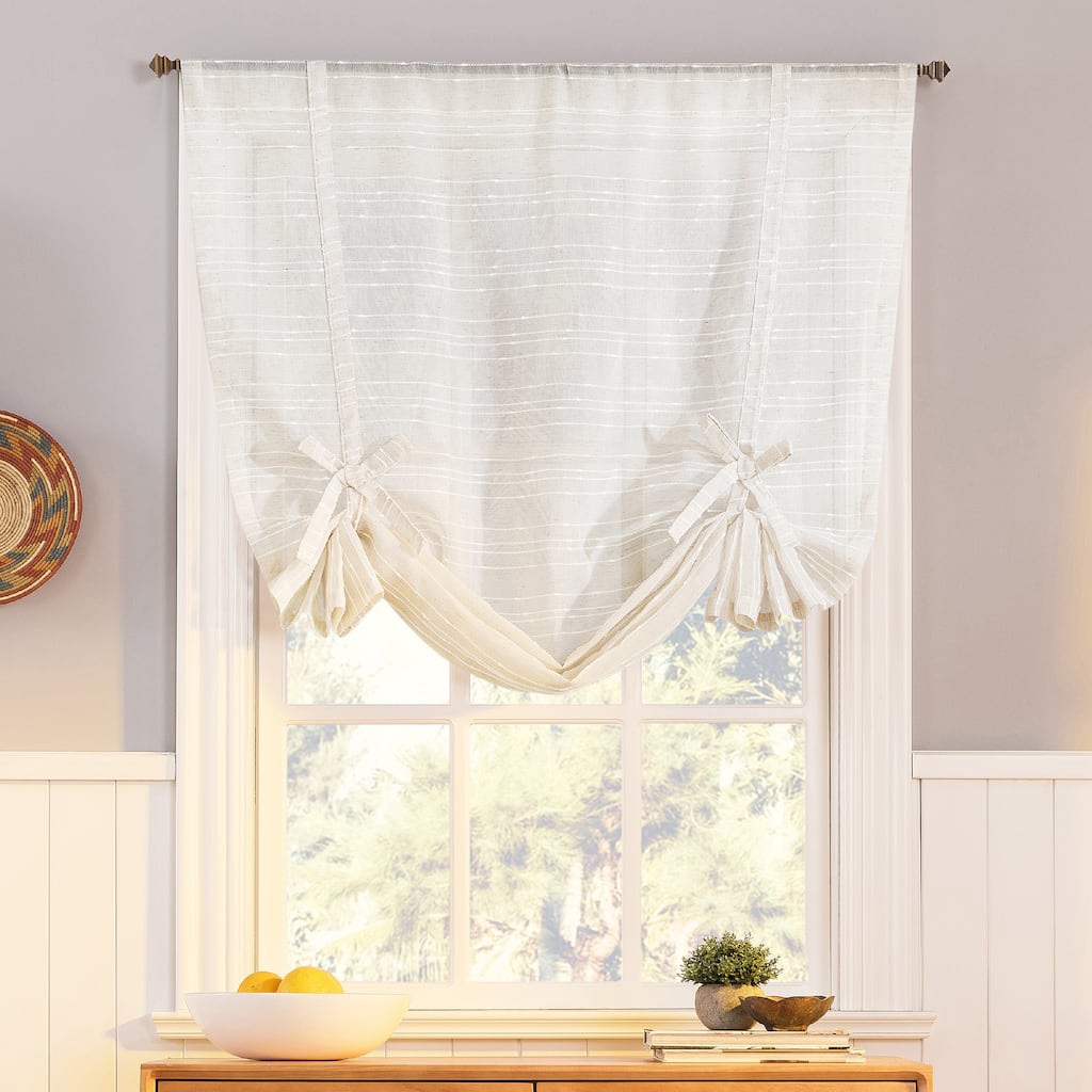 No. 918 Louette Slub Stripe Semi-Sheer Rod Pocket 1-Piece Window Tie-up Shade - 42" x 63"