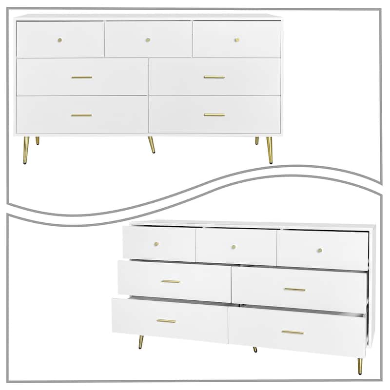 Modern Stylish Wooden Horizontal Storage Dresser with 7 Drawers