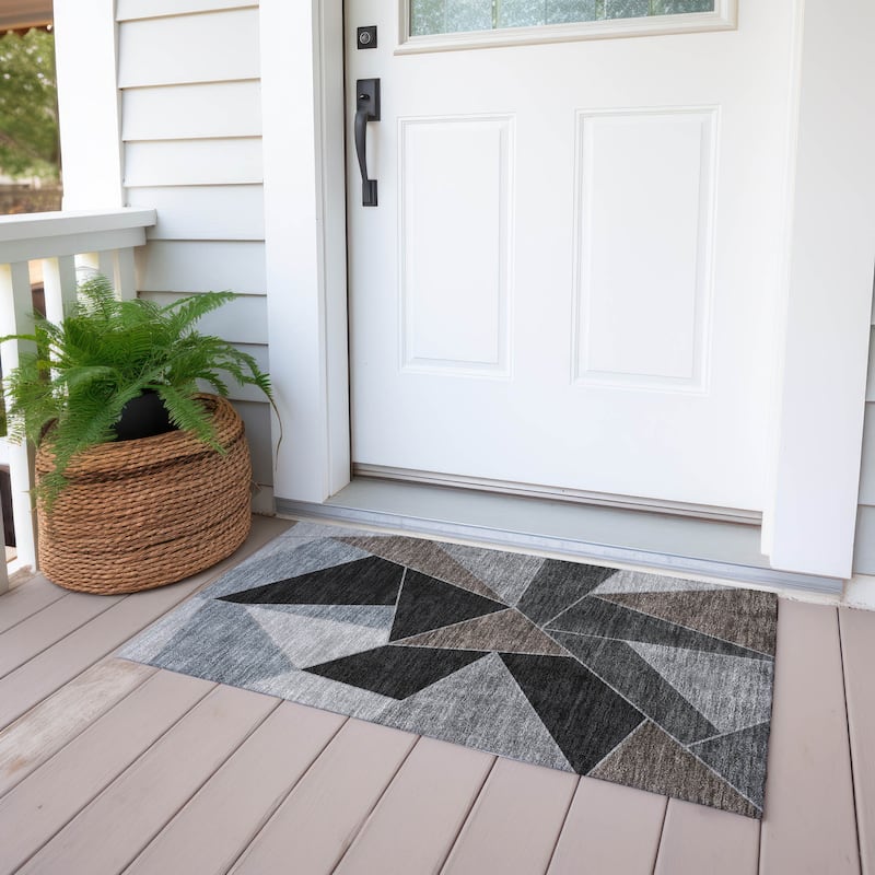 Machine Washable Indoor/ Outdoor Chantille Contemporary Mosaic Rug