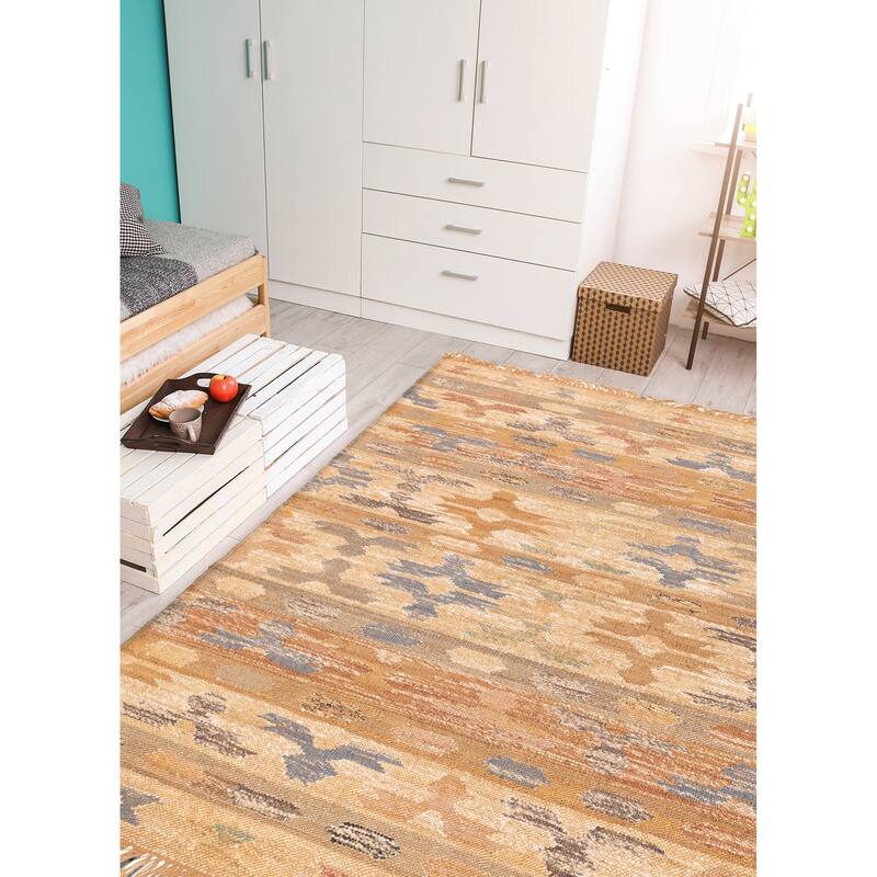 ECARPETGALLERY Flat-Weave Palas Denizli Light Brown Jute Kilim - 5'7 x 7'6