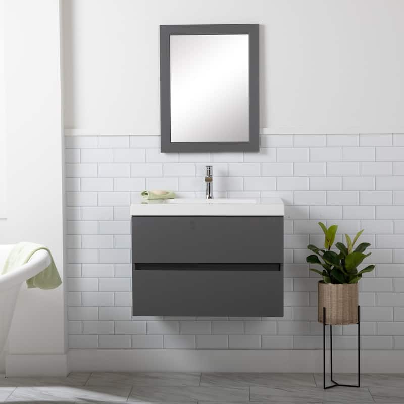 Spring Mill Cabinets Innes 30.5" 2-Drawer Floating Bathroom Vanity With White Sink Top