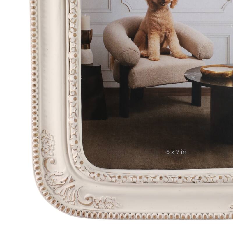 Polyresin Glass Photo Frame Ornate Carved Boho Design - 10" Ivory