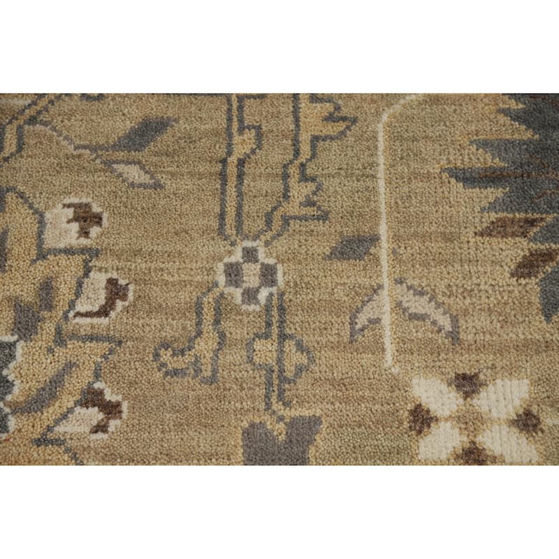 Earth Tone Oushak Style Area Rug Hand-Knotted Transitional Wool Carpet - 9'0" x 11'10"