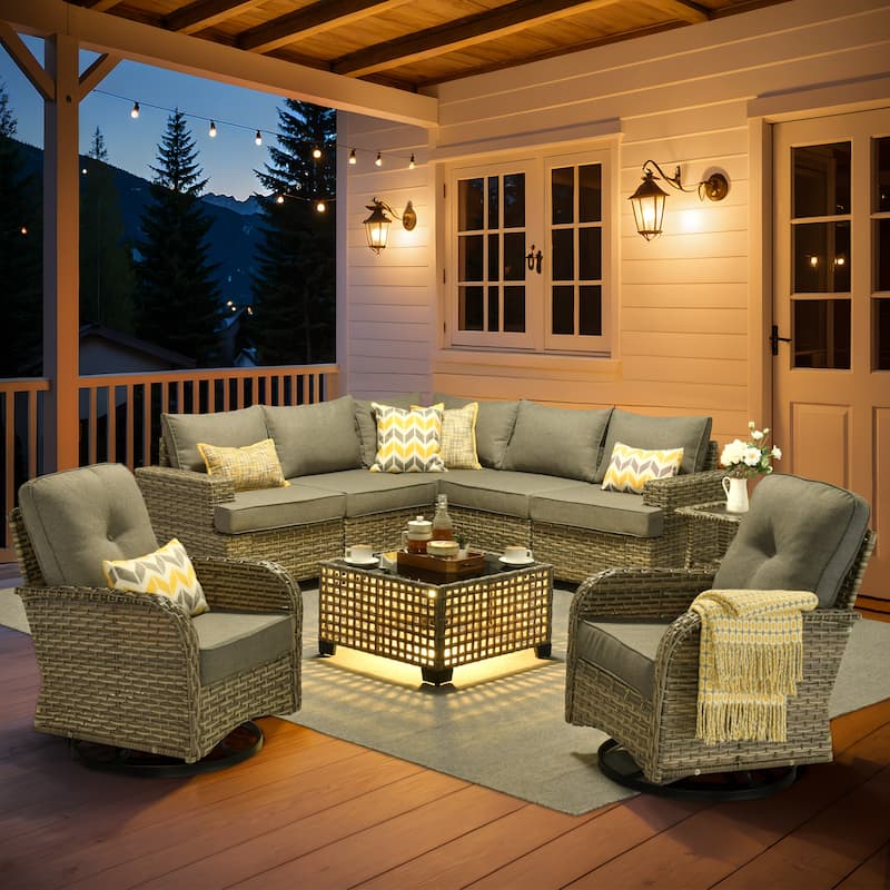 XIZZI 9-piece Outdoor Wicker Patio Furniture Set with Swivel Chairs - Dark Grey