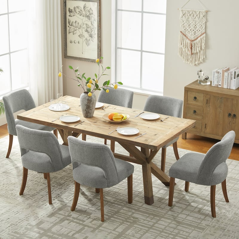 Wooden Dining Chairs Set of 2/4/6,Modern Fabric Upholstered Dining Room Chair Kitchen Chairs - Set of 6 - Grey