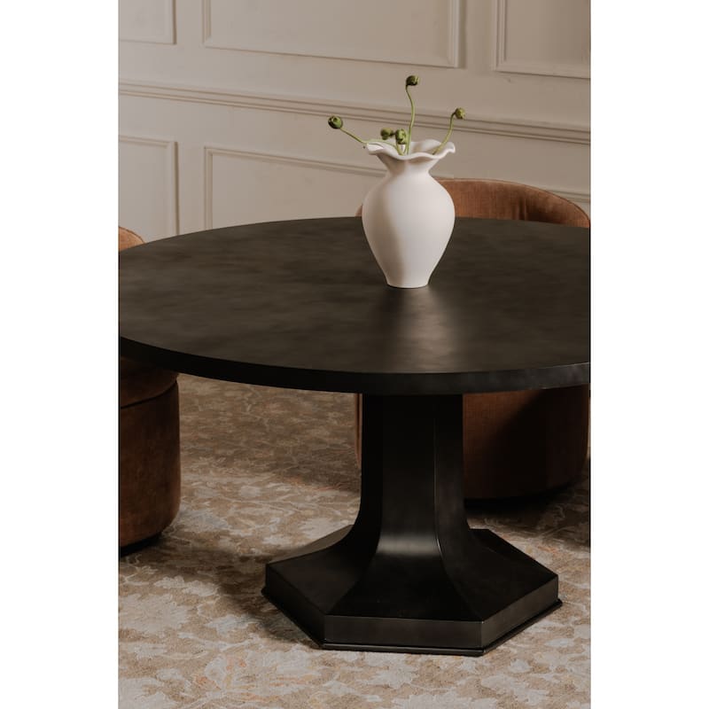 NADAAL STUDIOS Jorvik Dining Table for 6, Cast Iron Hexagon Base, Sculptural Black Finish - 30.0in H X 60.0in D X 60.0in W