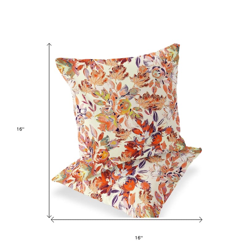 HomeRoots Set of Two 16" X 16" Beige and Red Blown Seam Floral Indoor Outdoor Throw Pillow - 16.00' X '16.00' X '5.00