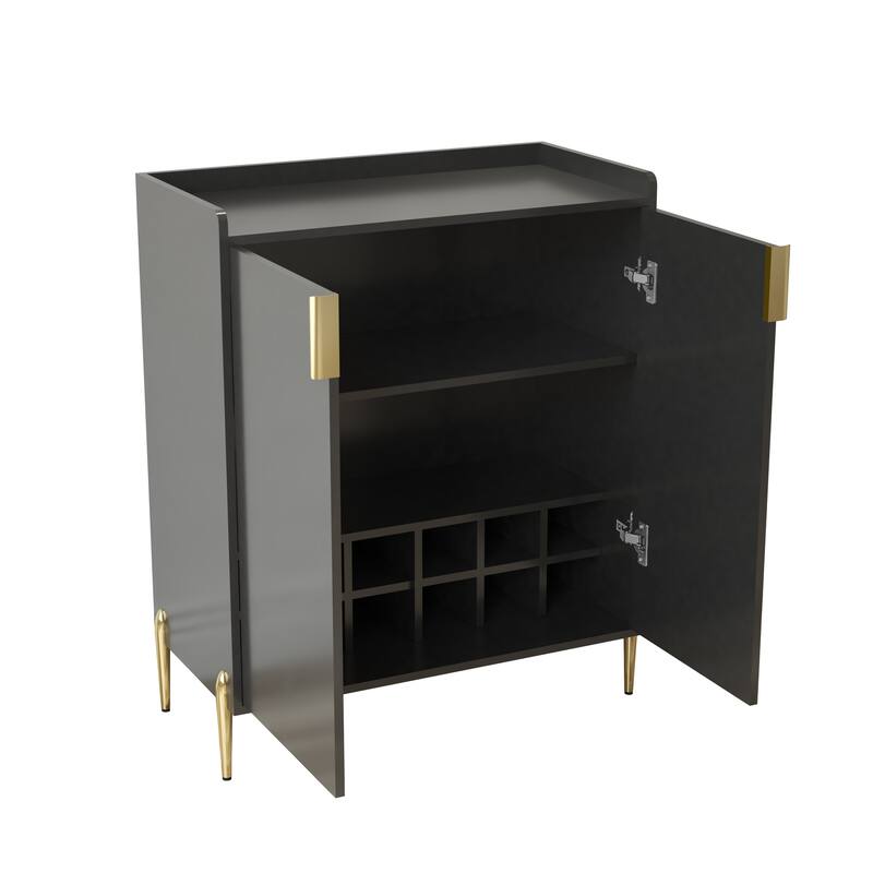 Anmytek Black and Gold Wine Cabinet with 12 Bottle Rack Modern Bar Storage for Living Room