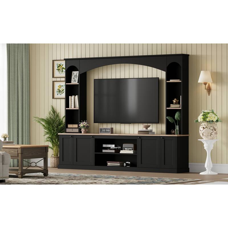 Elegant Arched Farmhouse TV Stand with Wood Grain, for TVs Up to 70" - 91.6" W × 14.9" D × 73.8" H