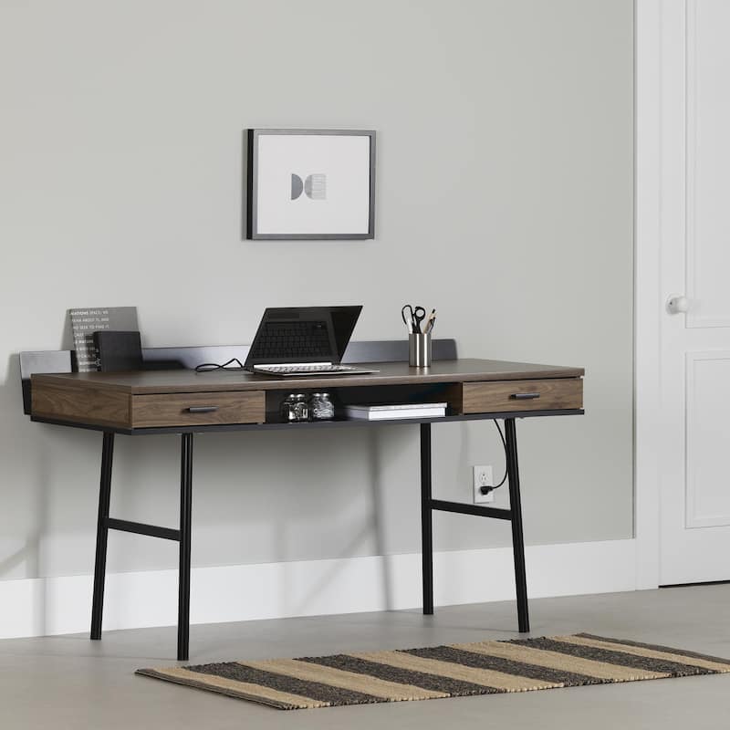 South Shore Edmon Desk with 2 Drawers - Natural Walnut