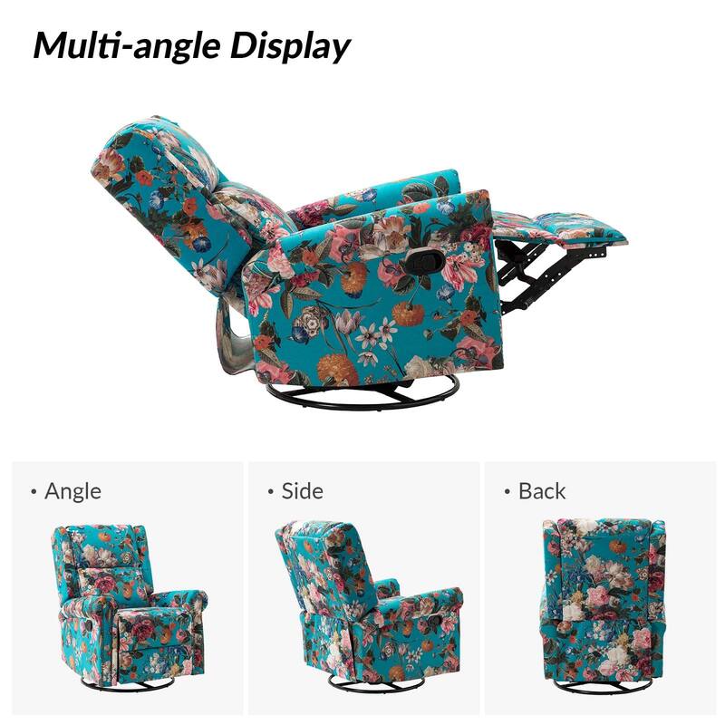 Leopold Transitional Floral Print Manual Swivel Rocking Recliner with Nailhead Trims Set of 2 by HULALA HOME