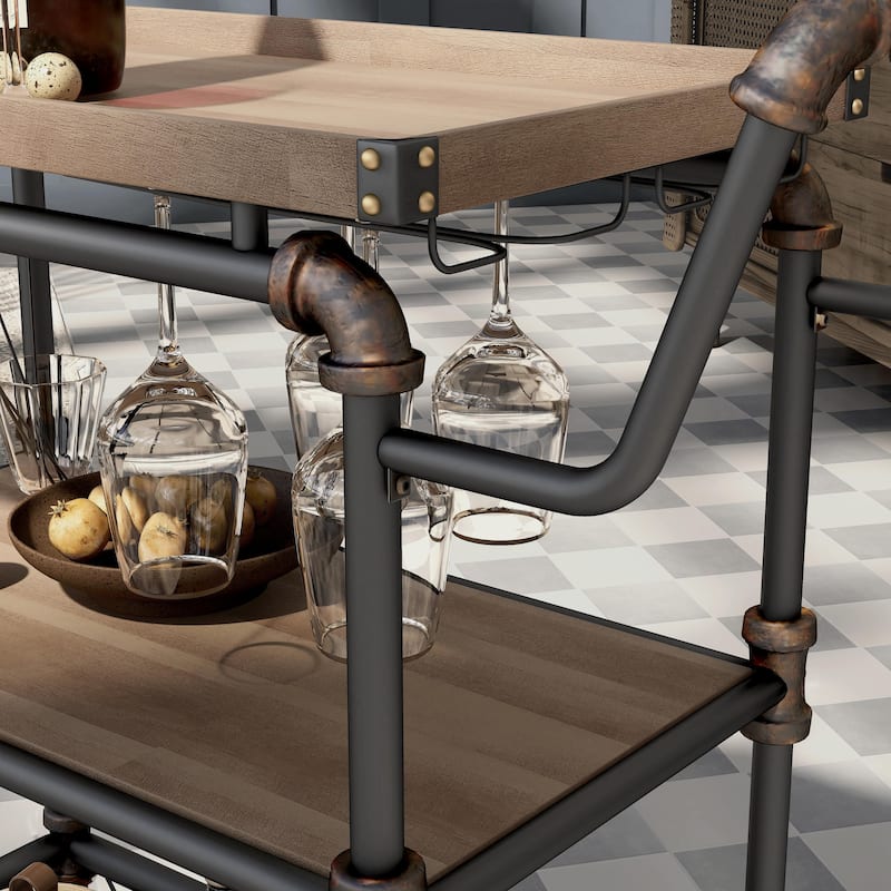Herman Industrial Antique Black Metal 2-Shelf Serving Cart by Furniture of America