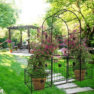 Metal Garden Arch with Gate 79.5" Wide x 86.6" High Climbing Plants ...