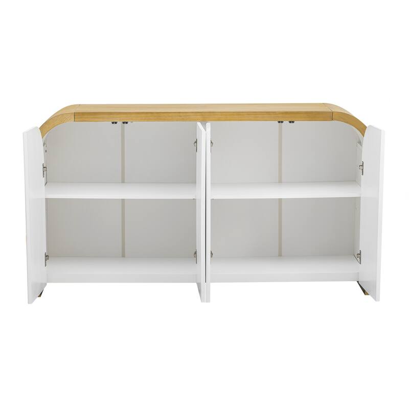 4-door Curved Corner Design Wavy Door Panel Cabinet with Adjustable Shelves, Suitable for Study, Living Room