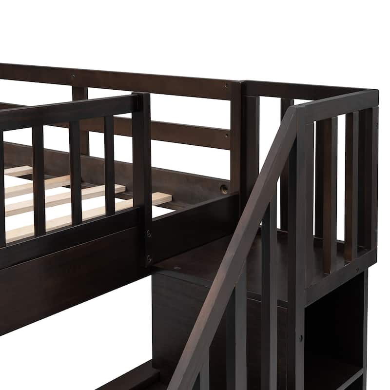 Full Bunk Bed with Storage Stairs and 4-Drawer, 275lb Capacity, Solid Wood Frame