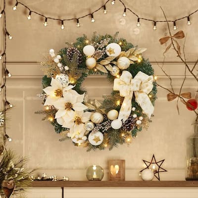 24 in Pre-Lit Christmas Wreath with Lights for Home Holiday Decor - N/A